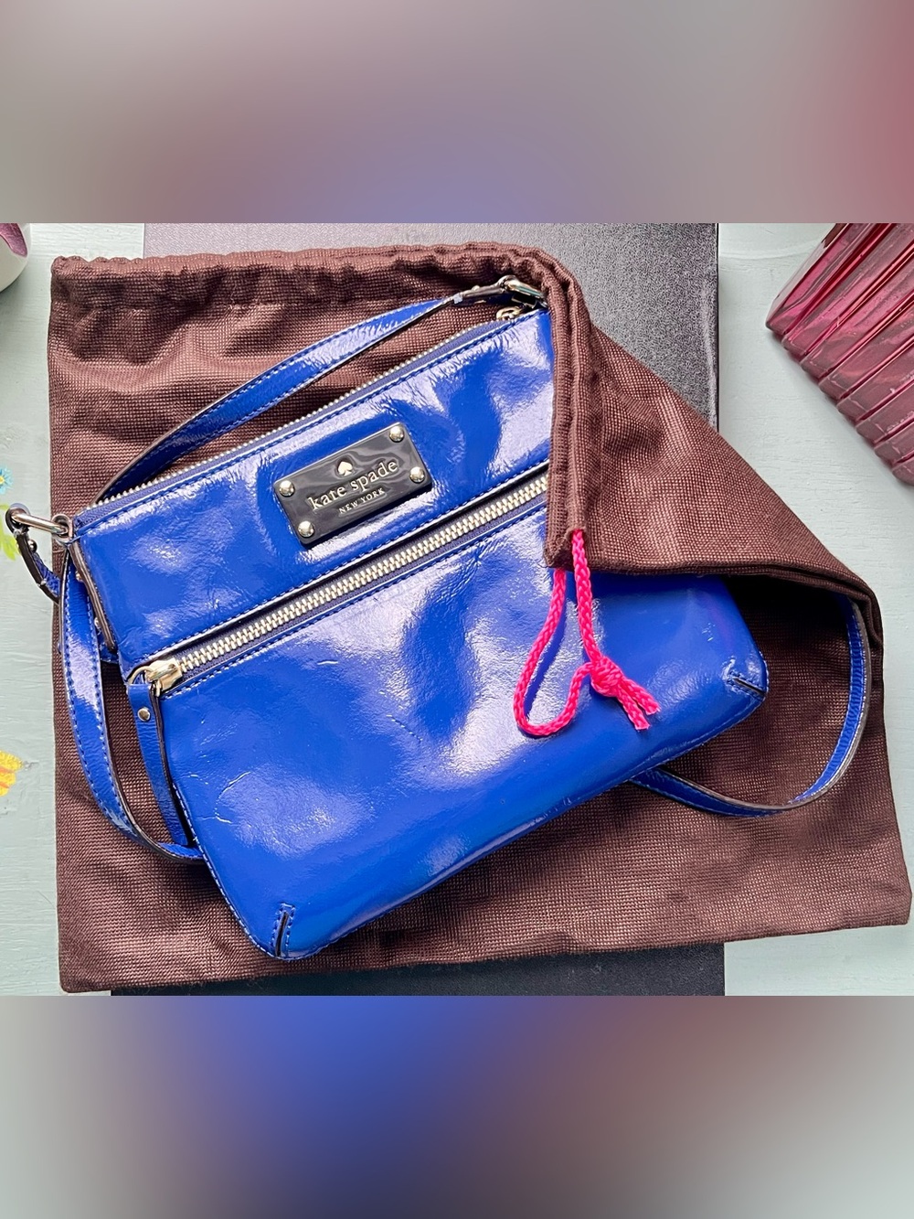 Authentic Kate Spade Tenley Flicker Patent Leather Crossbody Bag - Royal Blue